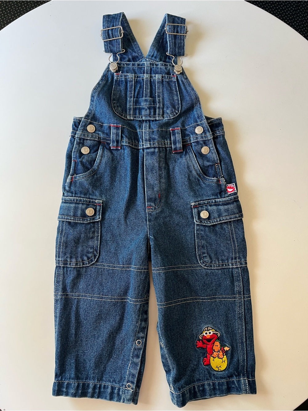Vintage Sesame Street Elmo Dino Egg Denim Overalls 24M